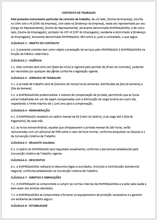 Modelo de Contrato de Trabalho para Treinee